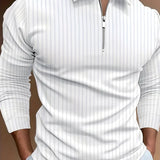 kkboxly Casual Long Sleeves Polo Shirts, Button V-neck Tee, Men's Comfortable Slim Tops Spring Fall Clothing