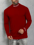 kkboxly Men's Turtleneck Long Sleeve T-Shirt, Casual Stretch Sports Tops For Spring Fall