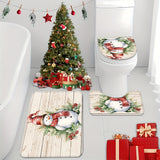 3-Piece Christmas Snowman Quick-Dry Microfiber Memory Foam Bathroom Mat Set with Anti-Slip Backing, Toilet Lid Cover, and U-Shaped Contour Rug for a Safe and Festive Bathroom