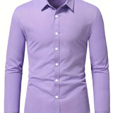 kkboxly  Slim Fit Shirt, Men's Semi Formal Lapel Button Up Long Sleeve Shirt For Spring Summer Business