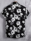 kkboxly  Men's Short Sleeve Casual Shirt With Trendy Flower Print