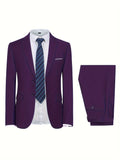 kkboxly  Formal 2 Pieces Set, Men's Two Button Suit Jacket & Dress Pants Suit Set For Business Dinner Wedding Party