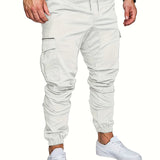 kkboxly  Casual Side Flap Pockets Drawstring Woven Joggers, Men's Cargo Pants For Spring Fall Outdoor