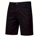 Men's Classic Fit Cotton Twill Flat Front Solid Chino Short With Slant Pockets And Elastic Waist