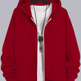 kkboxly  Classic Design Zip Up Hoodie, Men's Casual Stretch Hooded Sweatshirt Jacket, Men's Sportswear