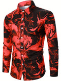 kkboxly  Men's Casual All Over Print Shirt Long Sleeve Turndown Collar Blouse Shirt