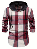 kkboxly  2023 Spring And Autumn New Men's Loose Hooded Plaid Shirt