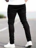 Slim Fit Cotton Jeans, Men's Casual Solid Color Mid Stretch Denim Pants For Spring Summer