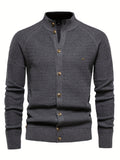 kkboxly  Men's Classic Design Knitted Cardigan Cotton Blend Button Mock Neck Sweater