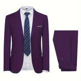 kkboxly  Formal 2 Pieces Set, Men's Two Button Suit Jacket & Dress Pants Suit Set For Business Dinner Wedding Party