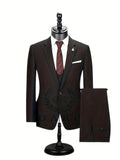 kkboxly  Formal 3 Pieces Set, Men's One Button Suit Jacket & Single Breasted Vest & Pants Suit Set For Business Dinner Wedding Party