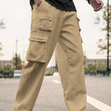 kkboxly Men's Multi Flap Pocket Cargo Pants, Loose Trendy Pants