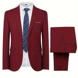 kkboxly  Formal 2 Pieces Set, Men's Two Button Suit Jacket & Dress Pants Suit Set For Business Dinner Wedding Party