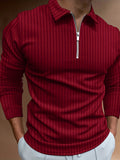 kkboxly Casual Long Sleeves Polo Shirts, Button V-neck Tee, Men's Comfortable Slim Tops Spring Fall Clothing