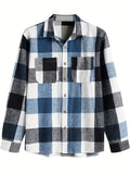 kkboxly  Plus Size Men's Fashion Plaid Print Shirt Jacket Long Sleeve Shirt Casual Oversized Tops For Spring/autumn, Men's Clothing