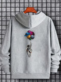 kkboxly  Cartoon Astronaut Pattern Zip Up Hoodie, Men's Casual Stretch Hooded Sweatshirt Sportswear