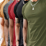 kkboxly  5pcs Men's Fashion Sports T-shirt, Casual Stretch Round Neck Tee Shirt For Summer