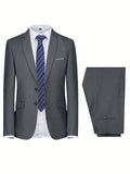 kkboxly  Formal 2 Pieces Set, Men's Two Button Suit Jacket & Dress Pants Suit Set For Business Dinner Wedding Party