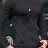 kkboxly  Solid Trendy Checkered Sweatshirt, Men's Casual Classic Design Crew Neck Pullover Sweatshirt For Men Fall Winter