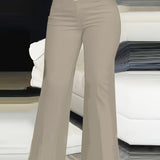 kkboxly  Solid Color Bootcut Pants, Elegant High Waist Pants, Women's Clothing