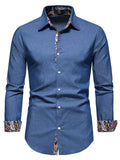 kkboxly  Men's Long Sleeve Denim Clash Shirt