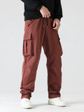 kkboxly  Men's Trendy Solid Cargo Pants With Multi Pockets, Casual Straight Leg Loose Fit Trousers For Outdoor