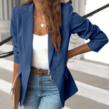 kkboxly  Solid Lapel Blazer Jacket, Casual Long Sleeve Work Office Outerwear With Pockets, Women's Clothing