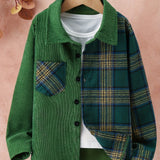 kkboxly  Kids Boys Plaid Corduroy Shirts Long Sleeve Button Down Tops Spring Fall Outwear Shirts Jacket Clothes