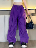 Girls Streetwear Big Pockets Loose Fit High-waisted Cargo Pants