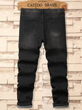 kkboxly  Classic Design Slim Fit Jeans, Men's Casual Street Style Distressed Mid Stretch Denim Pants For Spring Summer