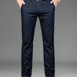 kkboxly  Classic Design Dress Pants, Men's Formal Solid Color Mid Stretch Dress Pants For Spring Summer Business