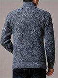 Men's Trendy Knitted Pullover, Casual Mid Stretch Breathable Zip Up Long Sleeve Sweater For Outdoor Fall Winter