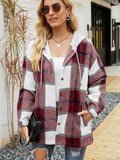 kkboxly  Plaid Print Hooded Shirt, Casual Drawstring Long Sleeve Shirt, Women's Clothing