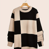 kkboxly  Color Block Chic Knit Sweater, Men's Casual Warm Slightly Stretch Round Neck Pullover Sweater For Fall Winter