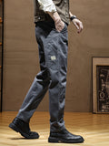 kkboxly  Spring And Autumn Men's Casual Cargo Solid Straight Cotton Comfy Pants With Pockets For Outdoor