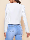 kkboxly  Solid Lapel Zipper Long Sleeve Blazer Jacket, Elegant Spring & Fall Commuter Slim Outerwear, Women's Clothing