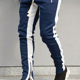 kkboxly  Color Block Joggers Track Pants, Men's Casual Stretch Waist Drawstring Zipper Pockets Sweatpants