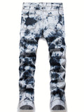 kkboxly  Tie Dye Slim Fit Ripped Jeans, Men's Casual Street Style Mid Stretch Denim Pants For Spring Summer