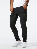 kkboxly  Slim Fit Cargo Jeans, Men's Casual Street Style Multi Pocket High Stretch Denim Pants For Spring Summer