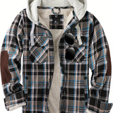 kkboxly  Plaid Shacket Shirt Jacket Sherpa Lined Men's Hooded Thick Jacket Casual Long Sleeve Hoodies With Zipper Gym Sports Hooded Coat For Spring Fall