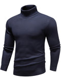 kkboxly Men's Pullover New Solid Color Sweater, Casual Turtleneck Warm Underwear, Comfortable Long Sleeve Top Slim Fit Base Shirts