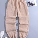 kkboxly Warm Fleece Joggers, Men's Casual Pants Sweatpants With Pockets For Fall Winter