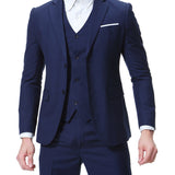 Formal 3 Pieces Set, Men's Two Button Jacket & Slanted Lapel Vest & Pants Suit Set For Business Dinner Wedding Party