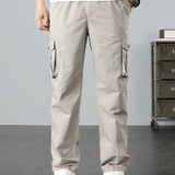 kkboxly Casual Loose Men's Solid Outdoor Cargo Style Long Pants With Multi-pocket Design, Men's Work Wear