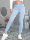 kkboxly  Blue Slim Fit Skinny Jeans, Slim Fit High-Stretch Slant Pockets High Rise Denim Pants, Women's Denim Jeans & Clothing