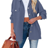 kkboxly  Corduroy Dual Pockets Jacket, Elegant Lapel Long Sleeve Open Front Jacket, Women's Clothing