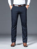 kkboxly  Classic Design Dress Pants, Men's Semi-formal Embroidery Stretch Dress Pants For Fall Winter Business