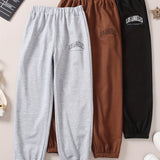 3 Pcs Girls Joggers Letter Print Elastic Waist Trendy Sweatpants Jogger Pants Outfit