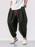 kkboxly  Men's Stylish Harem Pants, Casual Cotton Drawstring Hip Hop Loose Pants For Outdoor, Men's Clothing