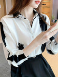 kkboxlyBrush Print Button Front Shirt, Casual Turn Down Collar Long Sleeve Shirt, Women's Clothing